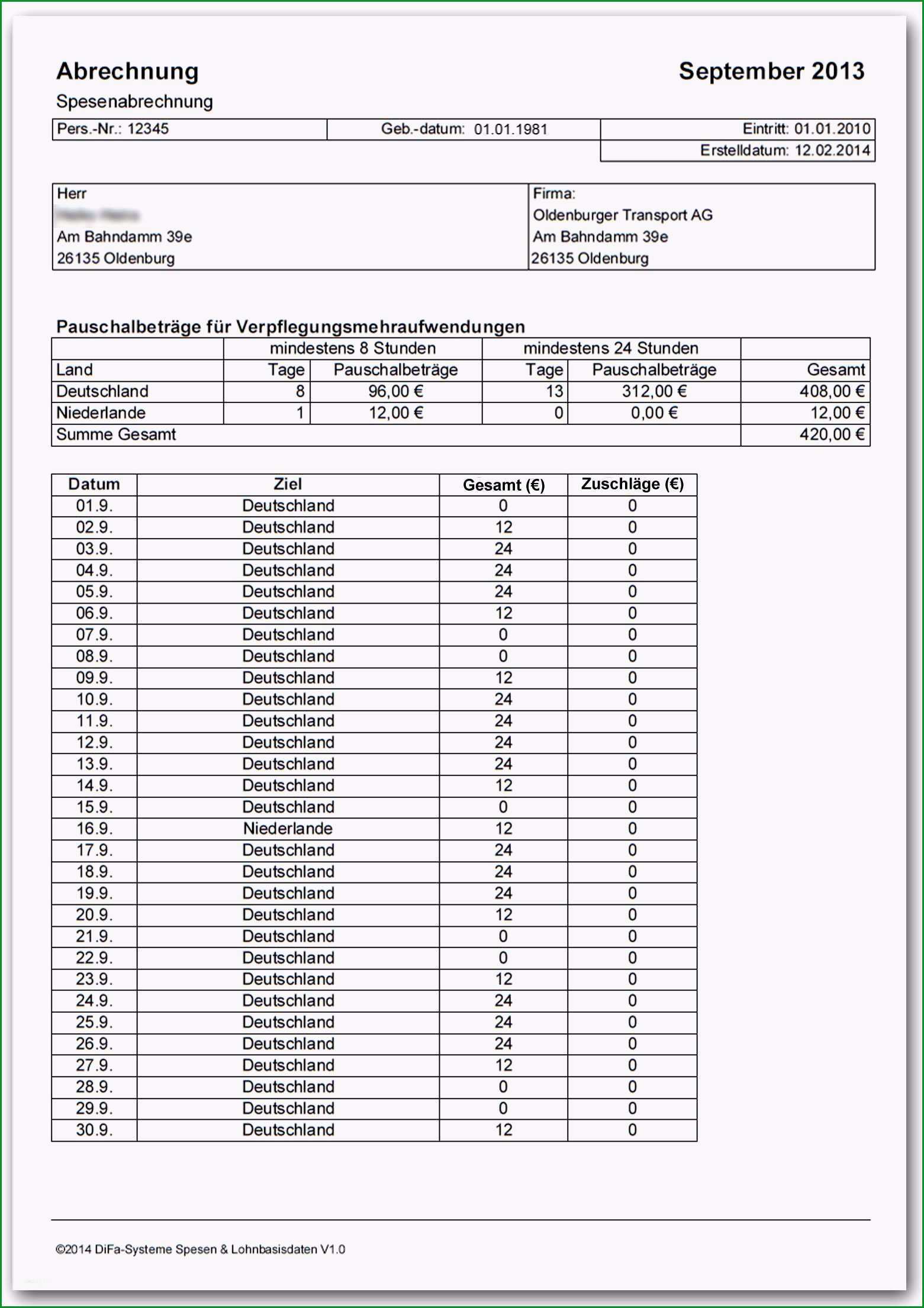 spesenabrechnung lkw fahrer vorlage