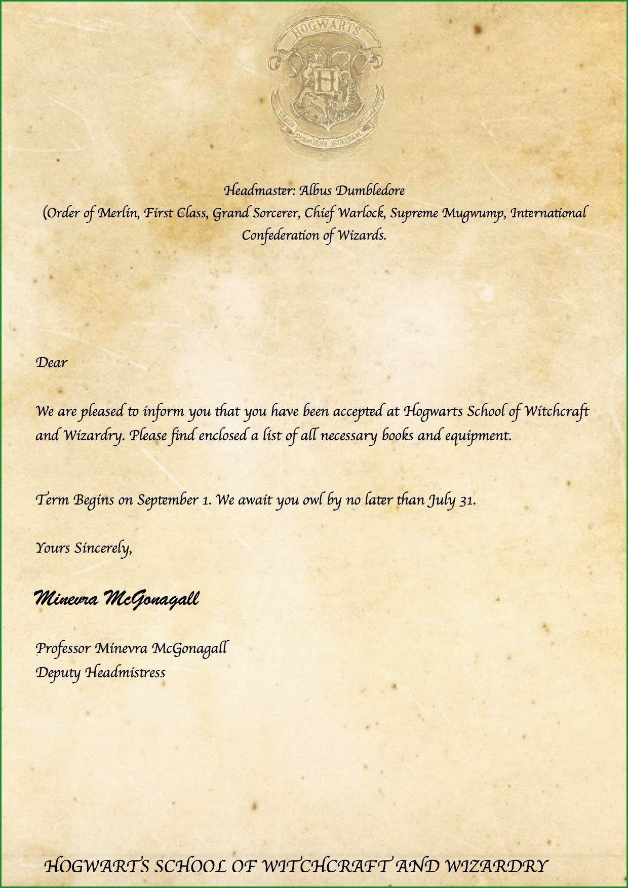 14 hogwarts brief vorlage word