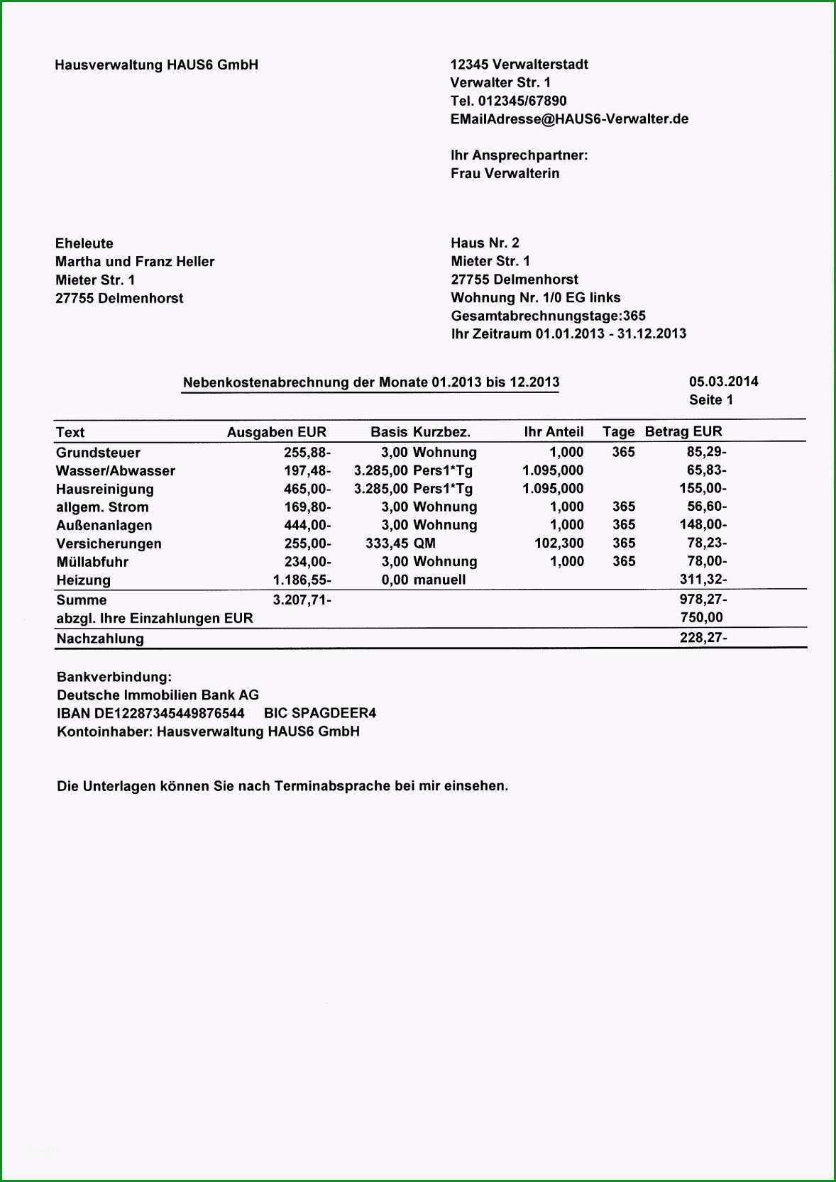 nebenkostenabrechnung muster lqofkk