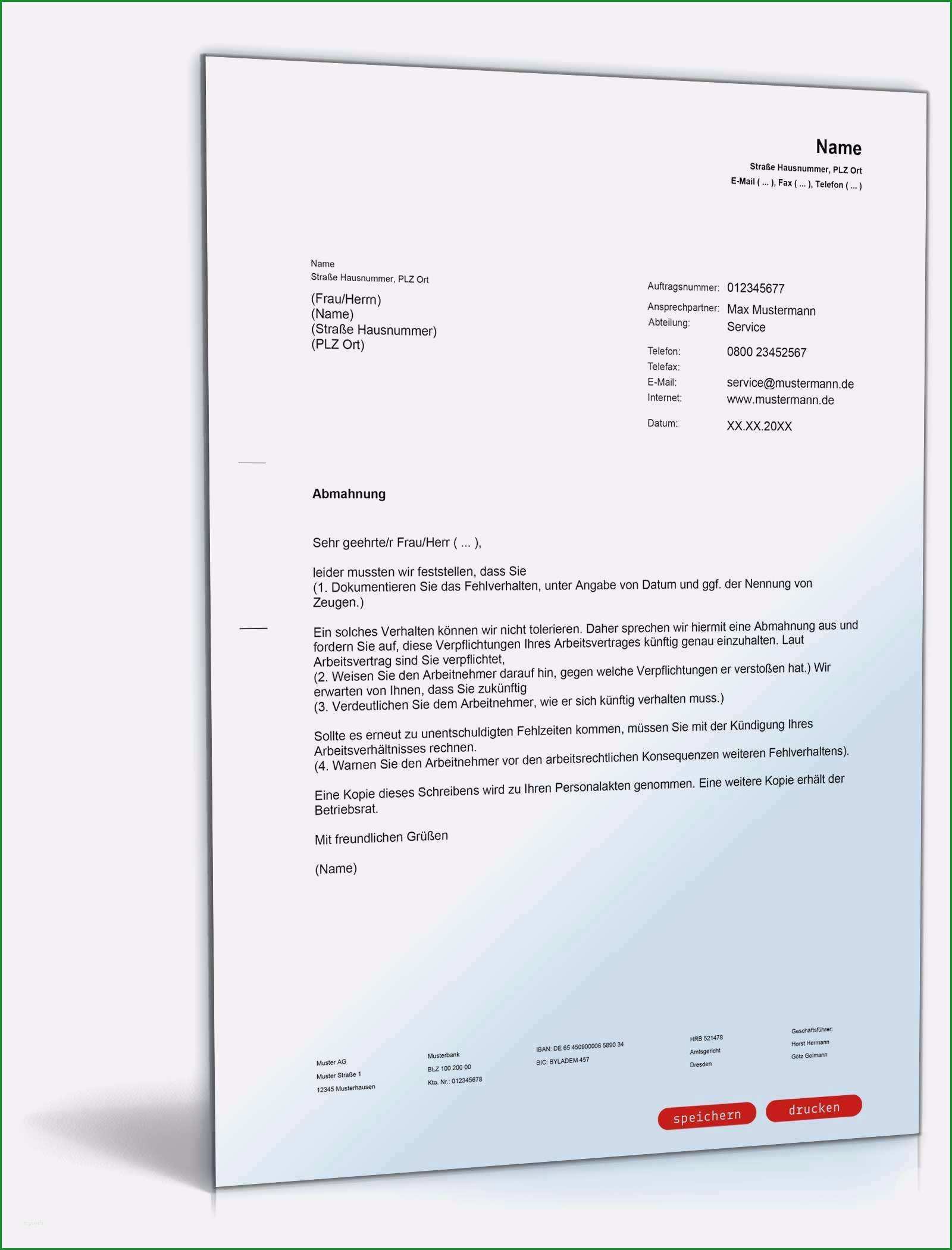 20 abmahnung muster unentschuldigtes fehlen
