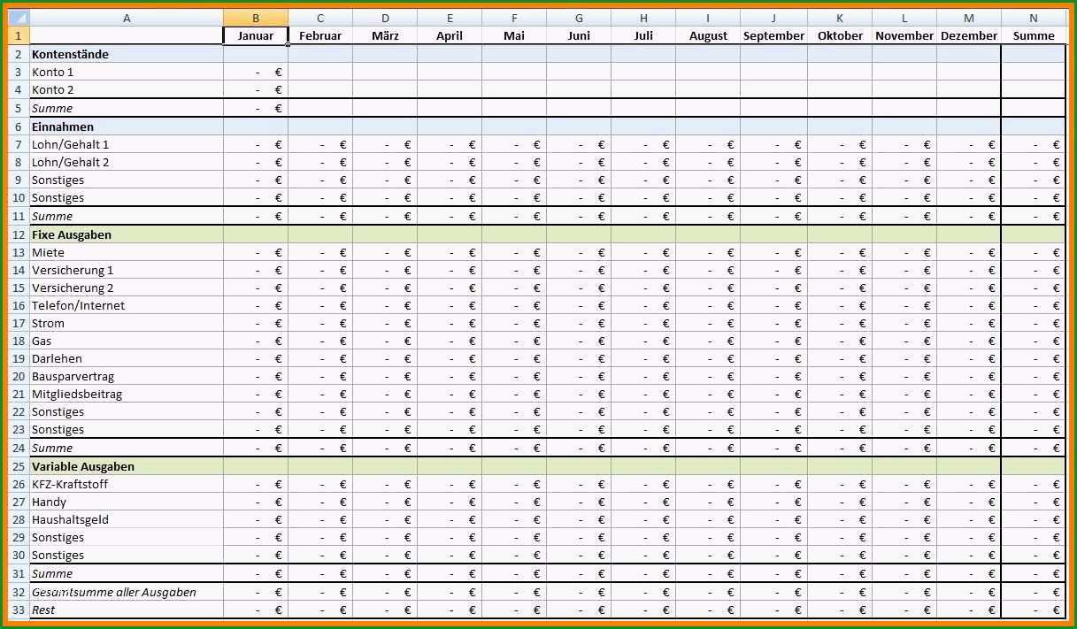 haushaltsbuch vorlage excel