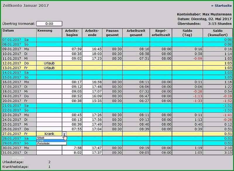arbeitszeiterfassung excel