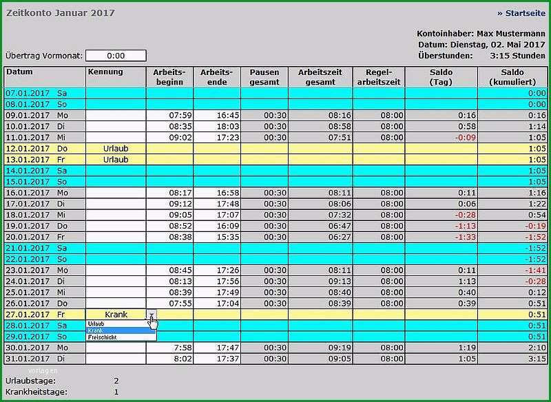 arbeitszeiterfassung excel