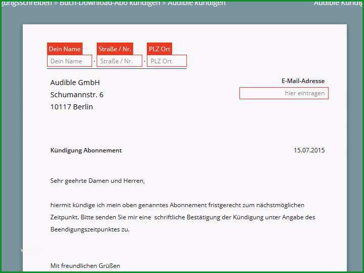 Audible Kuendigung Vorlage