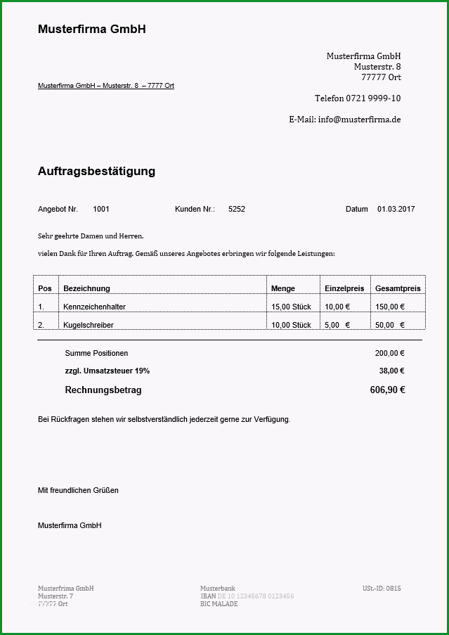 auftragsbestaetigung muster grundlagen und anleitung