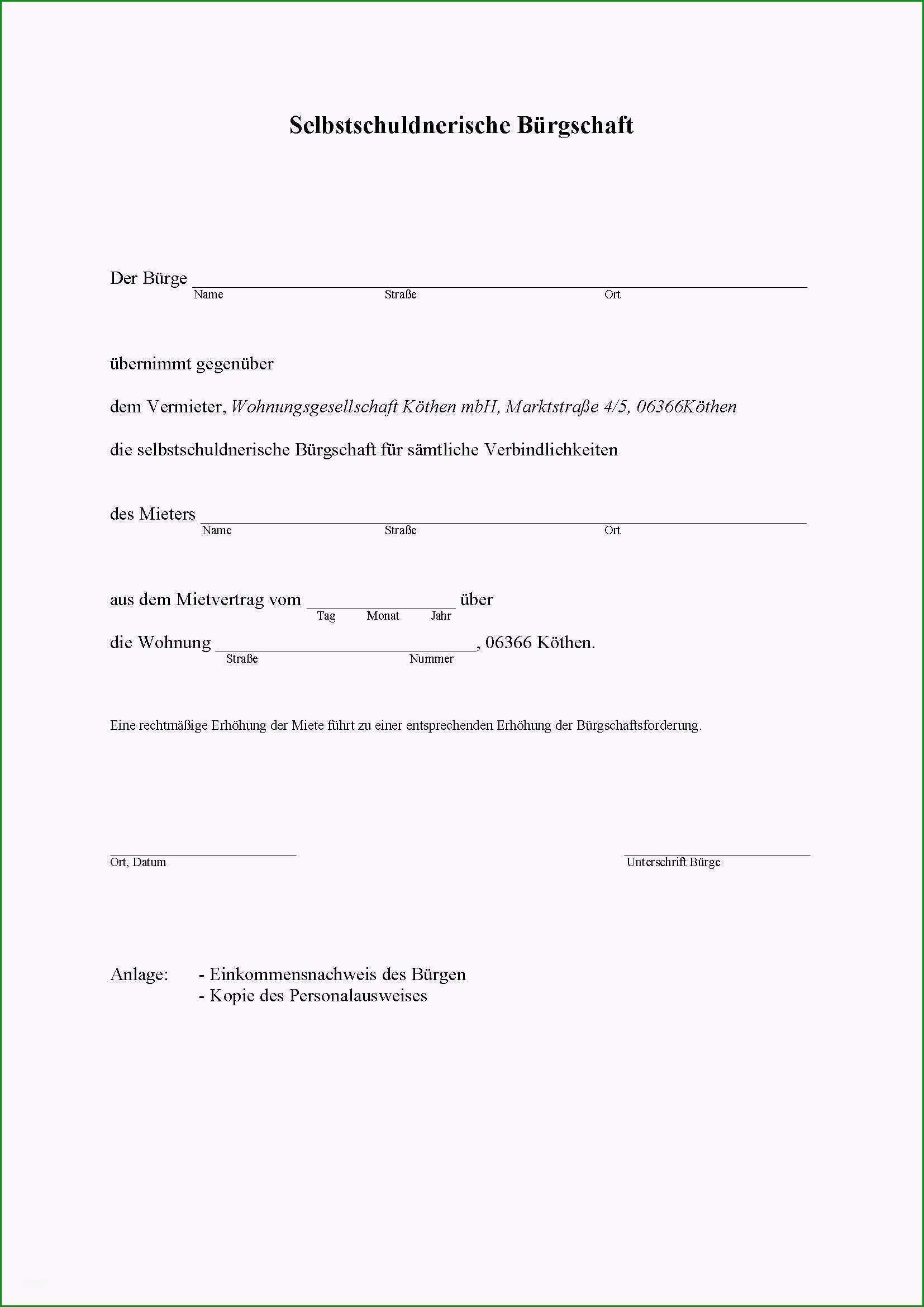 burgschaft miete student vorlage angenehme formulare and s