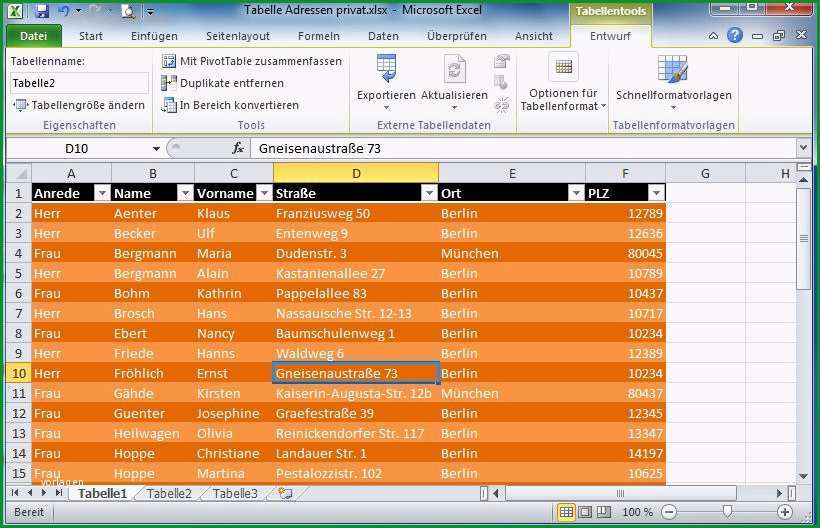 excel adressliste vorlage