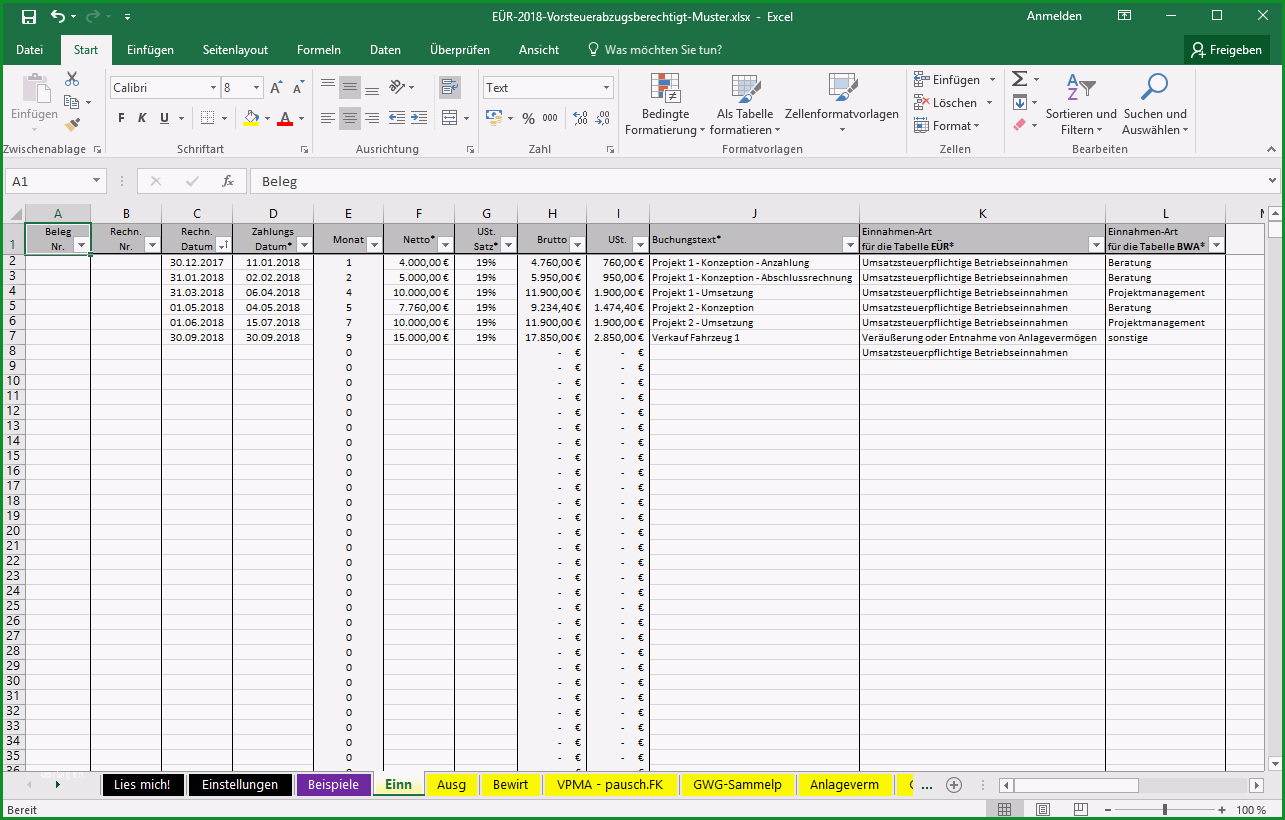 einnahmenueberschussrechnung vorlage excel openoffice