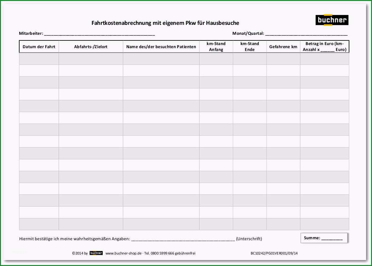 fahrtkostenabrechnung mit eigenem pkw fuer hausbesuche bc pg01