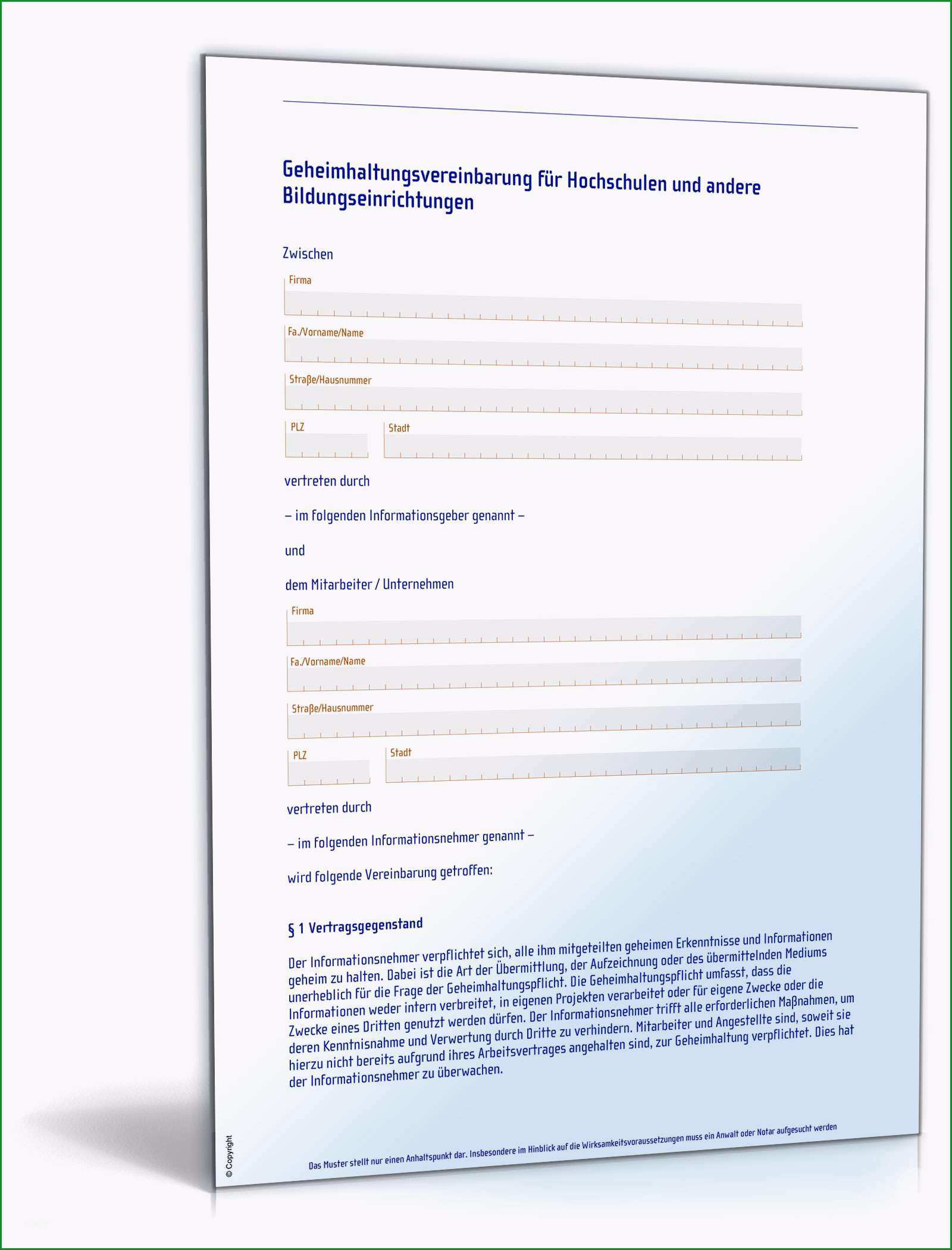 de at geheimhaltungsvereinbarung hochschule bildungseinrichtung