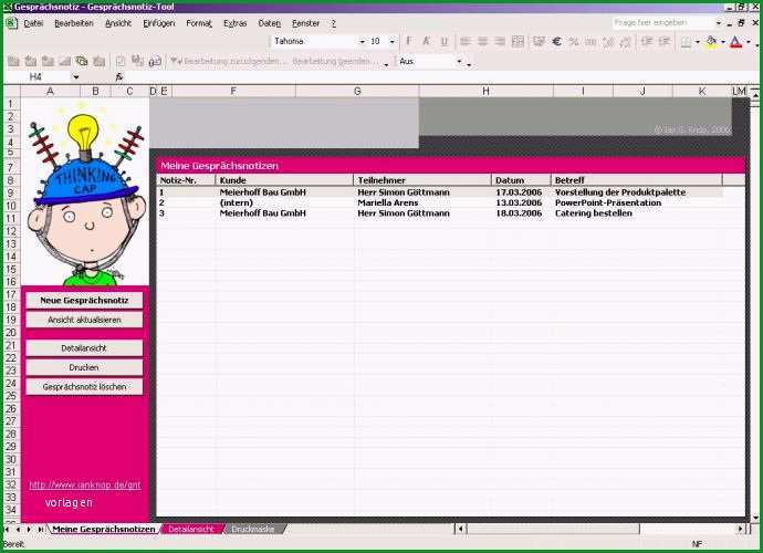 gespraechsnotiz tool excel