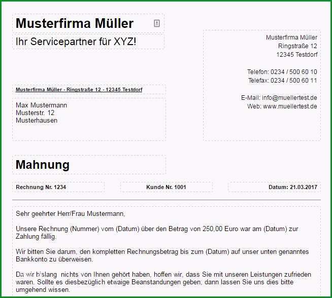 Mahnung schreiben Vorlage PDF Generator