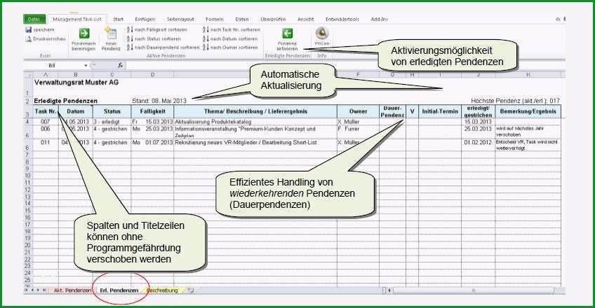 Management Task Liste und Pendenzenverwaltung