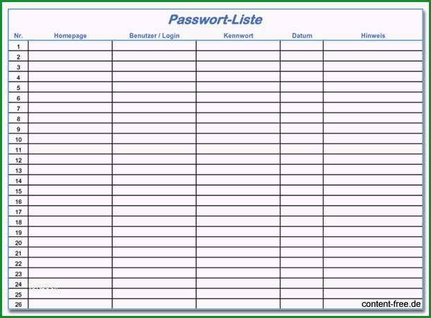 passwort liste vorlage