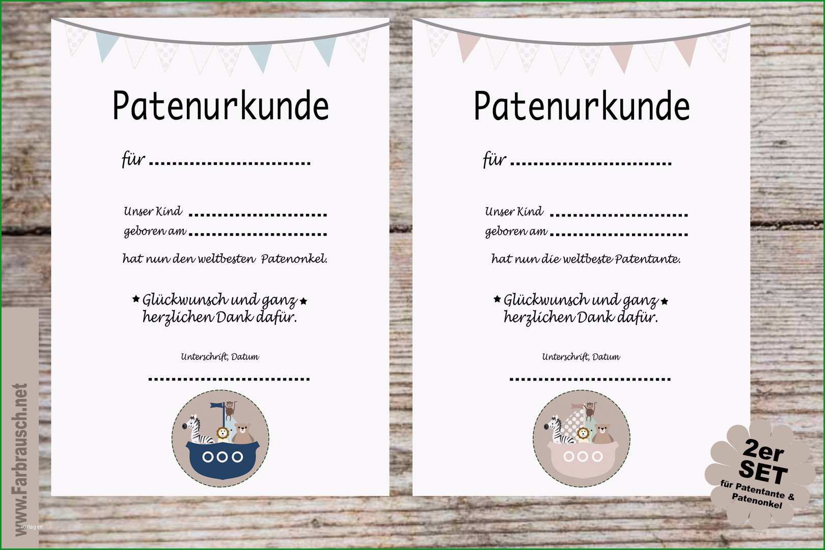 Patenurkunde Patenbrief Geschenk Taufpaten