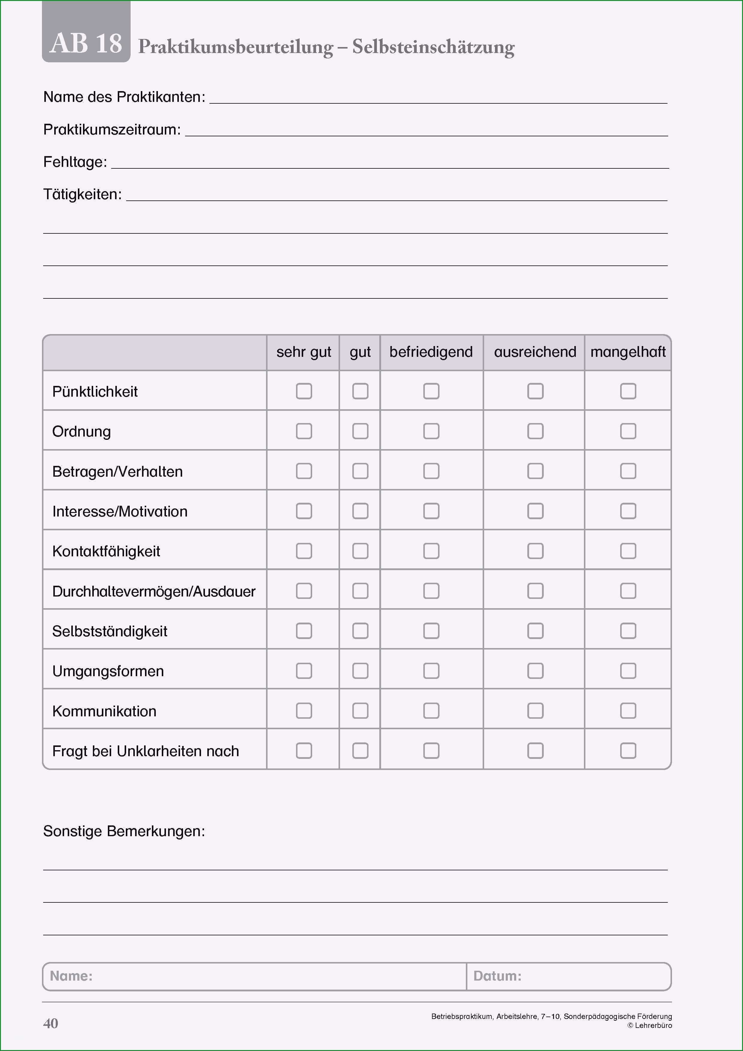 praktikumsbeurteilung vorlage