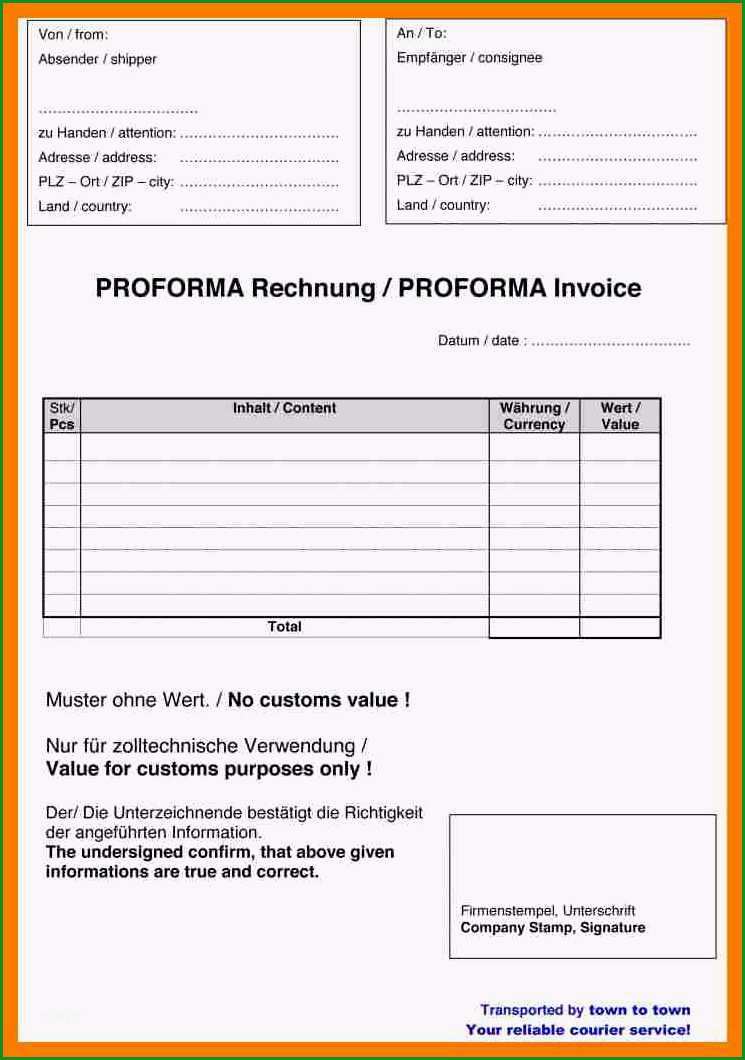 proforma rechnung schweiz vorlage