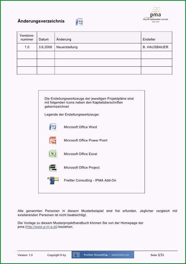 projekthandbuch vorlage excel