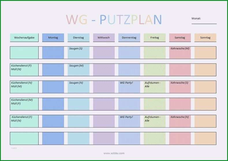 putzplan familie vorlage