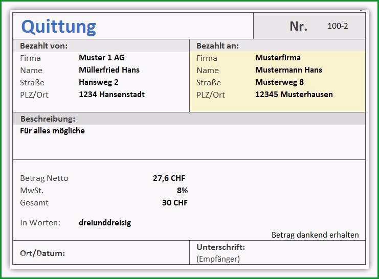 quittung quittungsverwaltung als excel vorlage