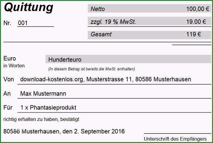 quittungsvorlage kostenlos gratis fuer word