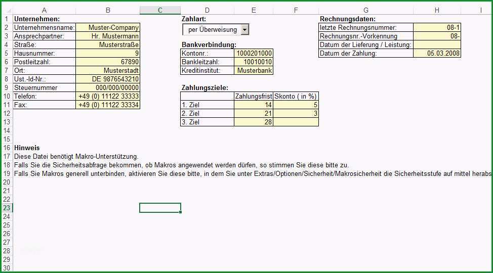 Rechnung Excel Vorlage