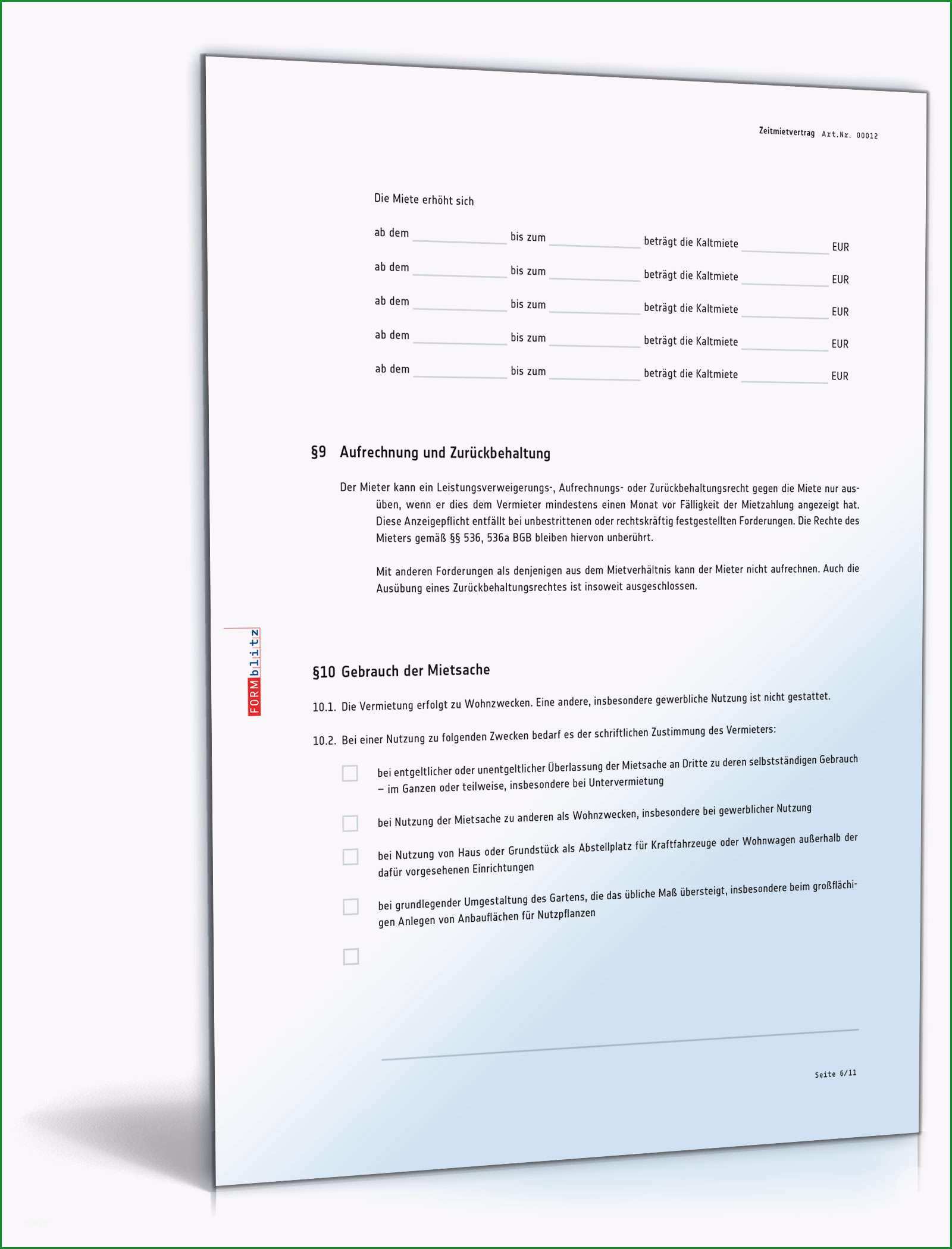 zeitmietvertrag muster