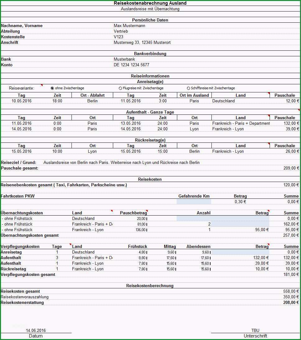 reisekostenformular ausland 2016
