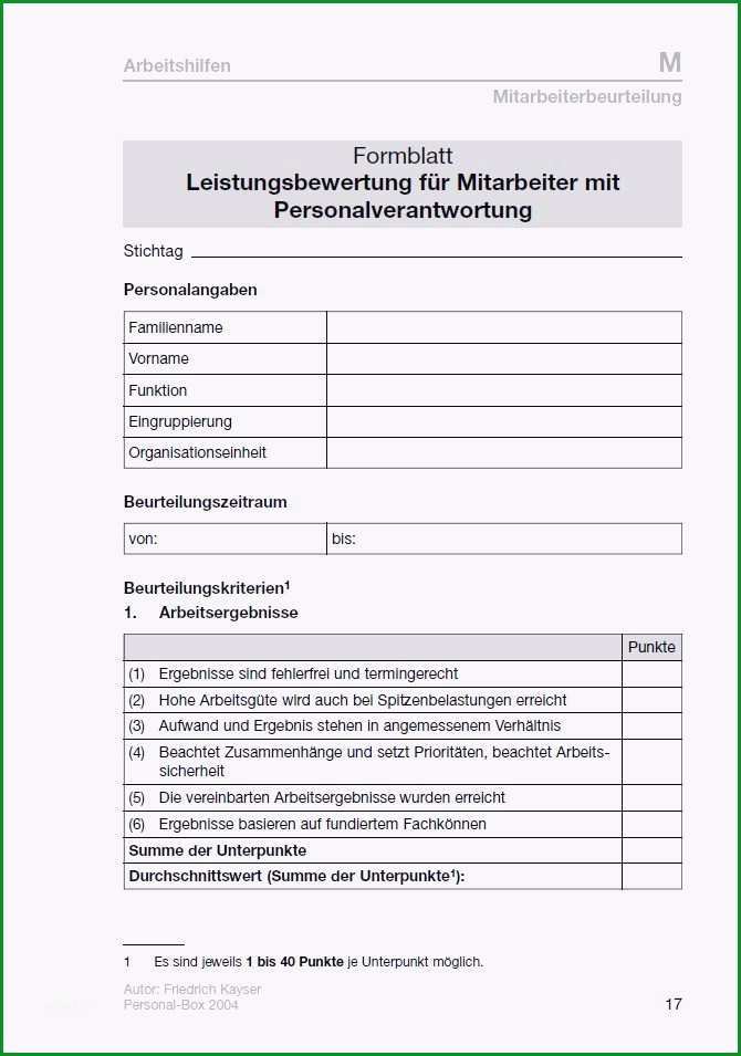 leistungsbeurteilung mitarbeiter vorlage