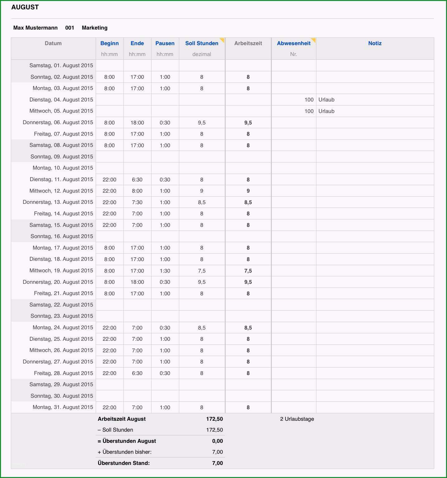 Atemberaubend Stundenerfassung Excel