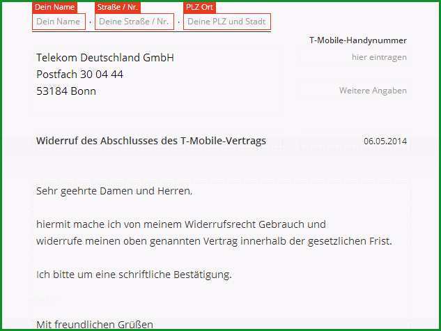 T Mobile Widerruf Vorlage
