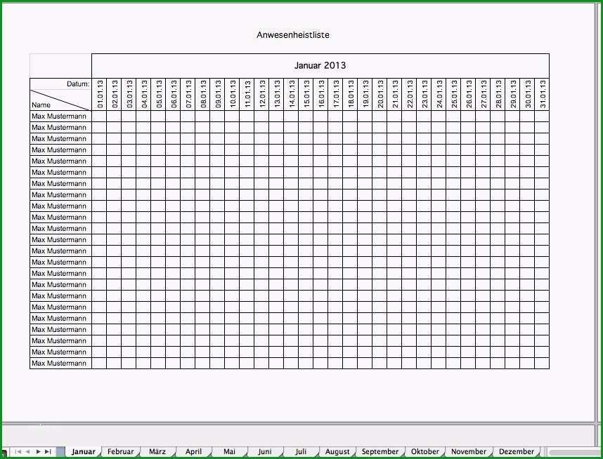 urlaubsplanung vorlage gute anwesenheitsliste als excel vorlage kostenlos