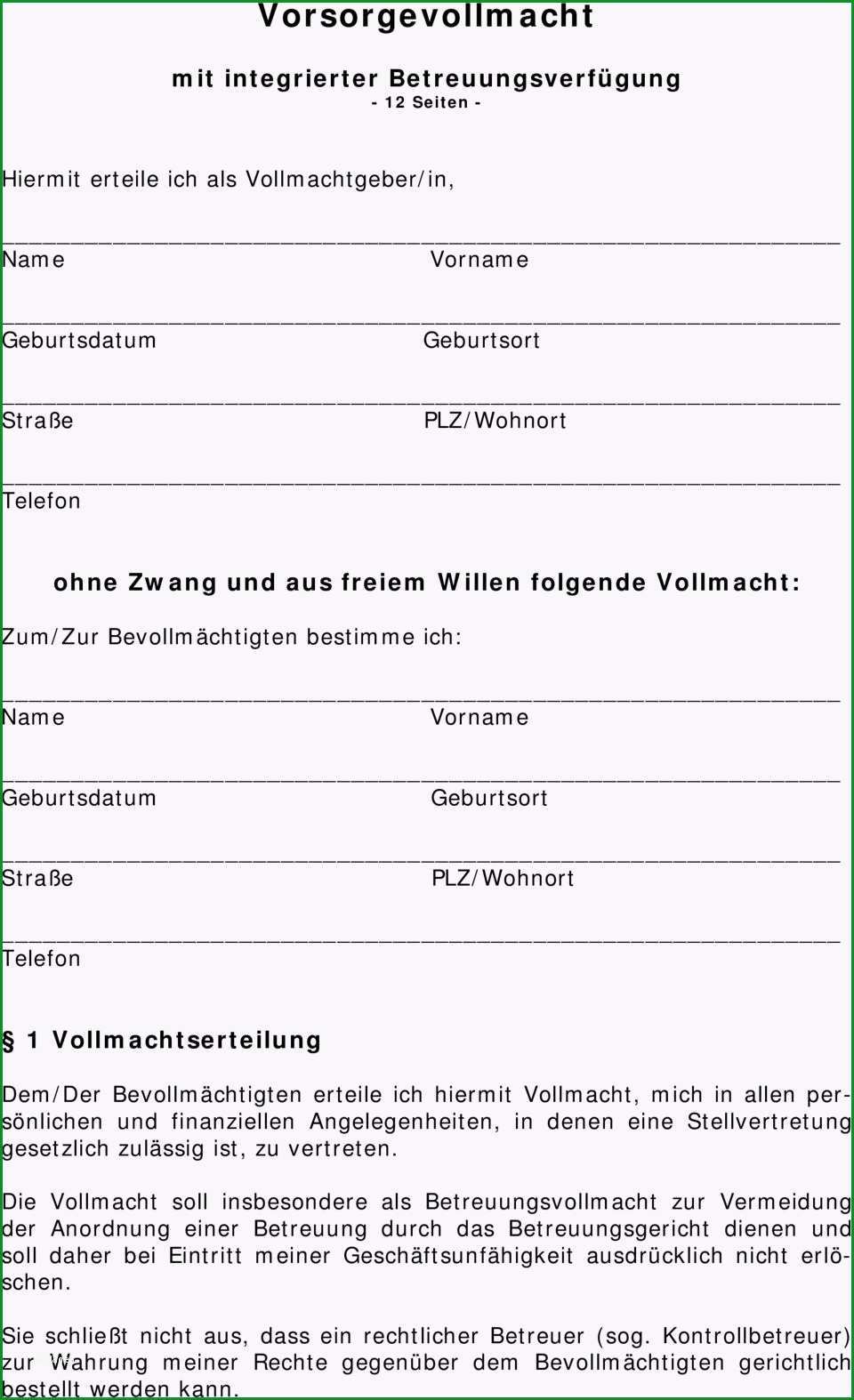 Vorsorgevollmacht mit integrierter betreuungsverfuegung 12 seiten ohne zwang und aus freiem willen folgende vollmacht