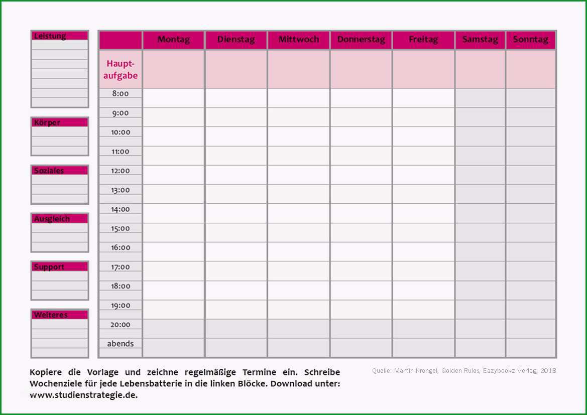 wochenplan vorlage zum ausfuellen golden rules