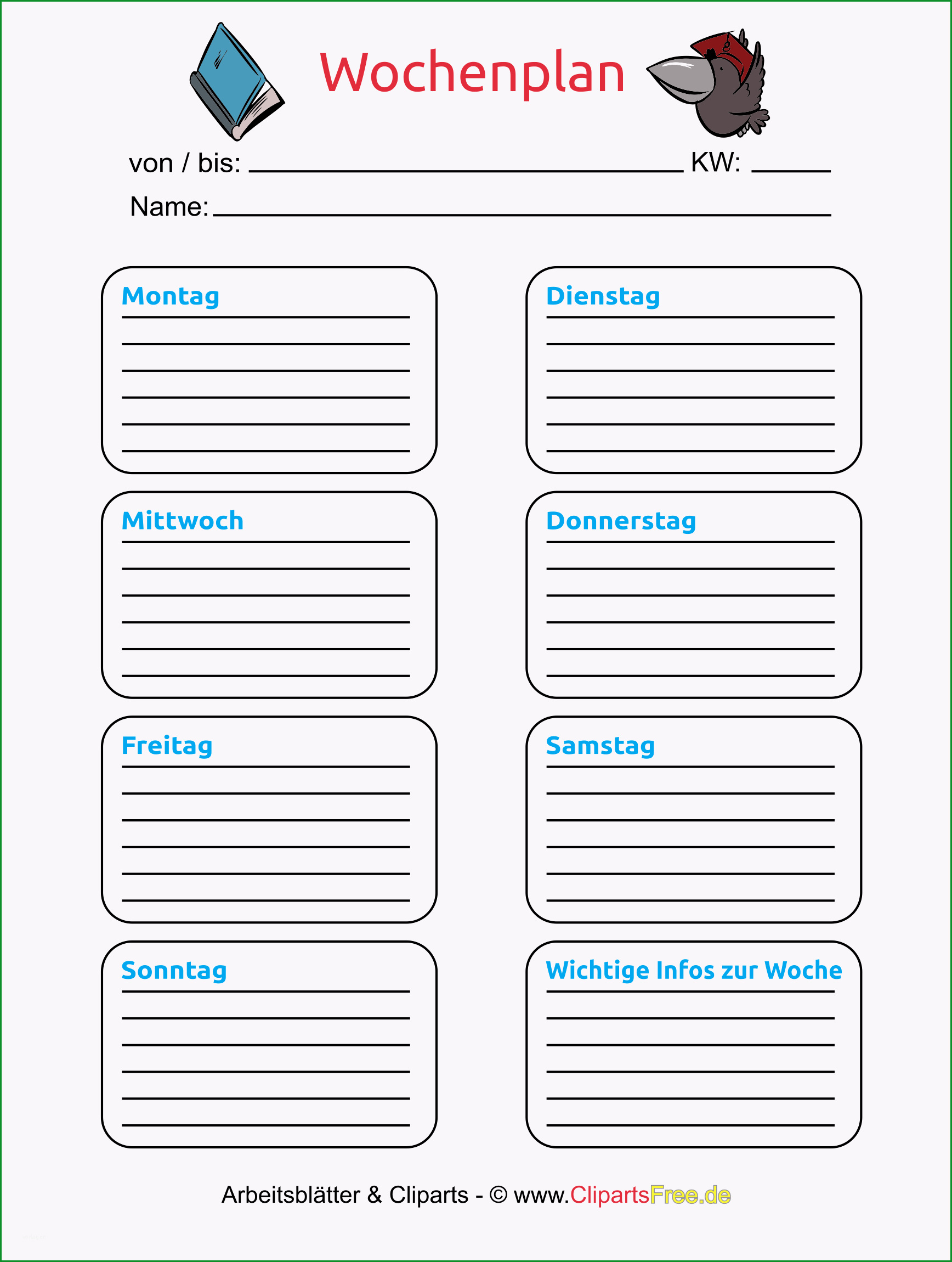 wochenplan vorlage zum ausdrucken