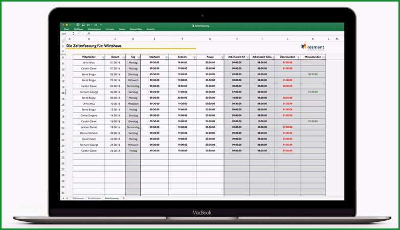 zeiterfassung excel vorlage