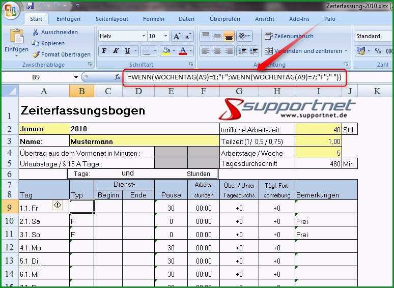 zeiterfassung mit excel oder calc