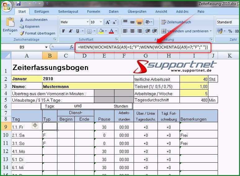 zeiterfassung mit excel oder calc