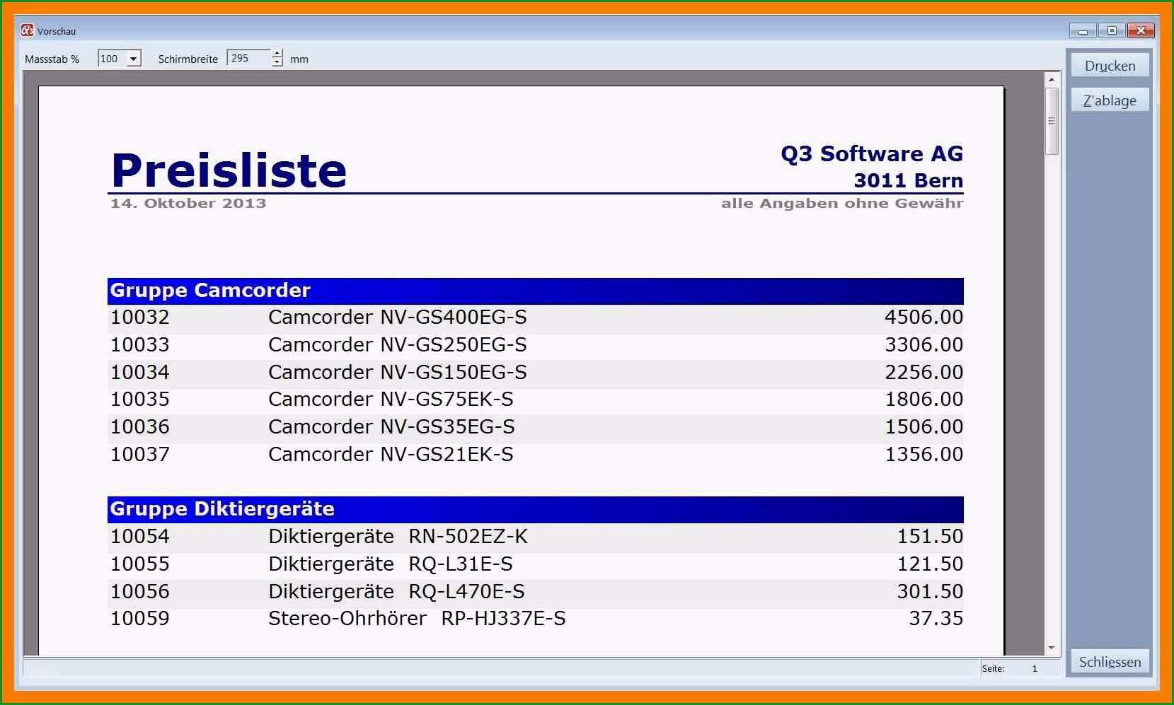 10 preisliste excel vorlage