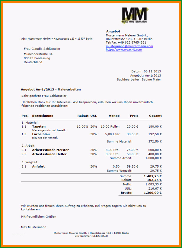 10 schriftliches angebot vorlage