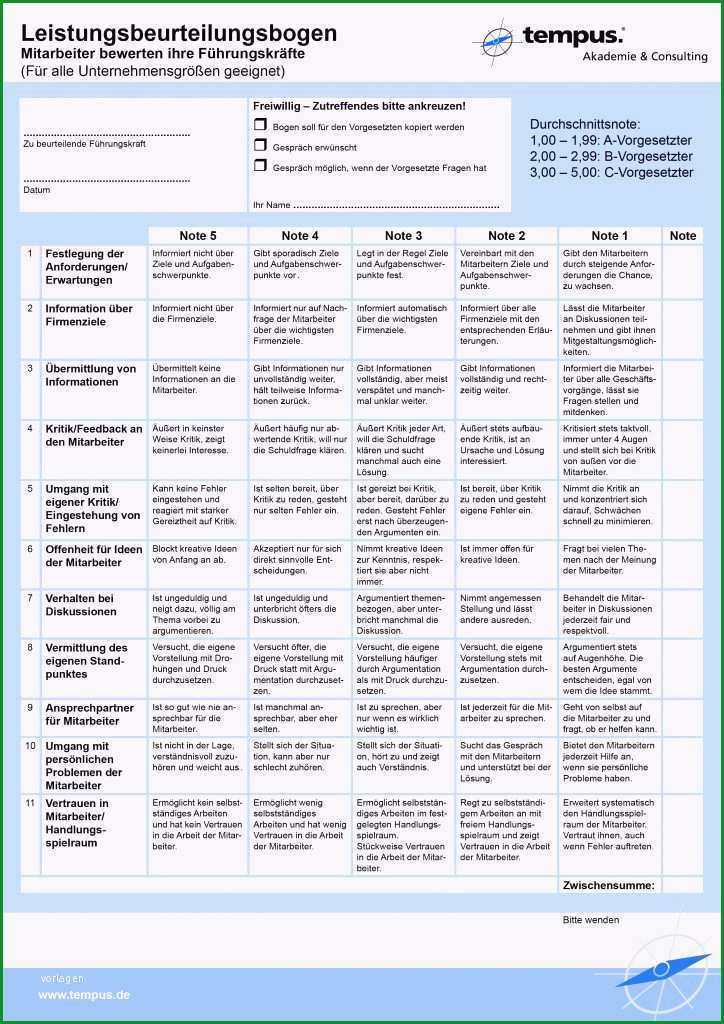 leistungsbeurteilungsformat fur mitarbeiter