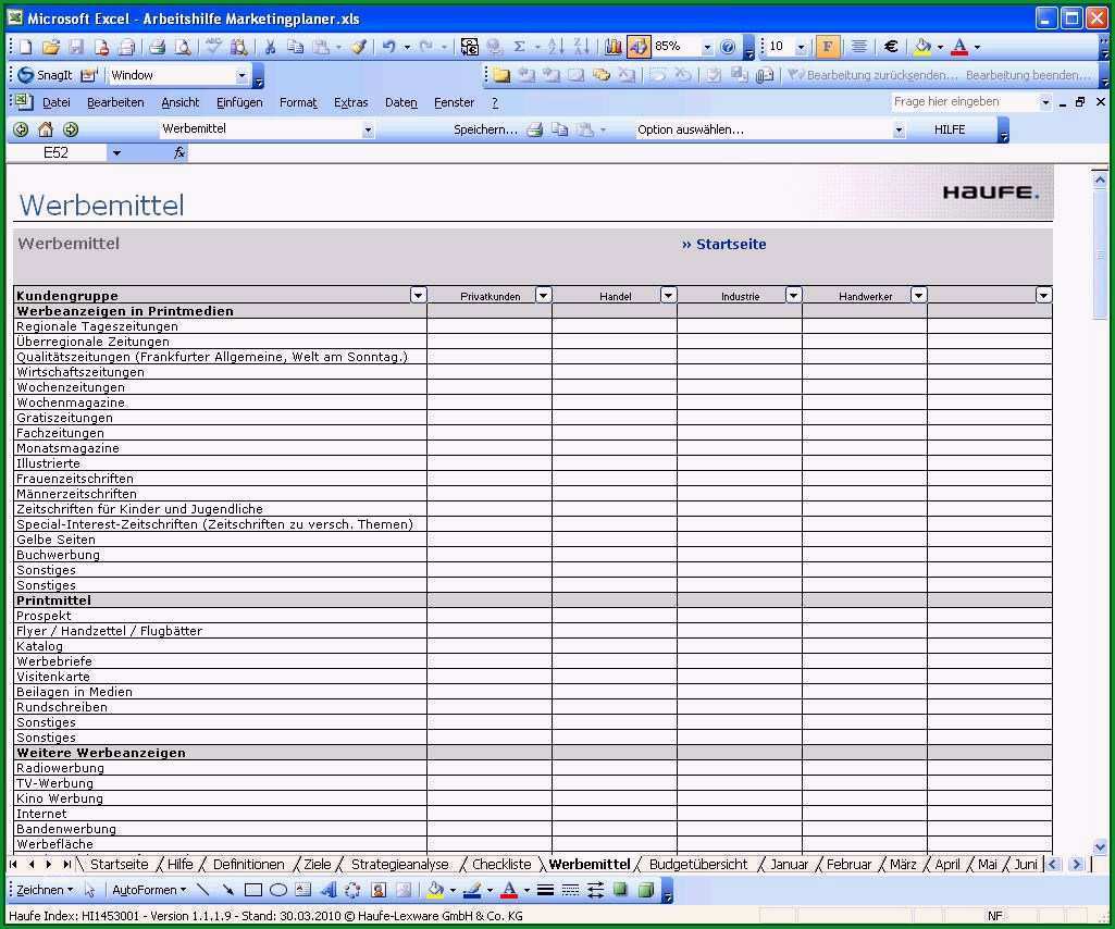 marketingplan vorlage excel