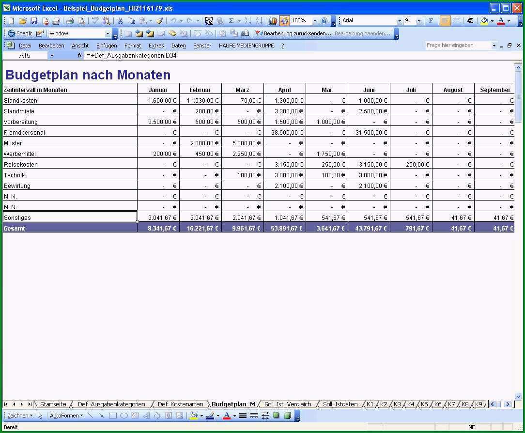 9 bud planung excel vorlage