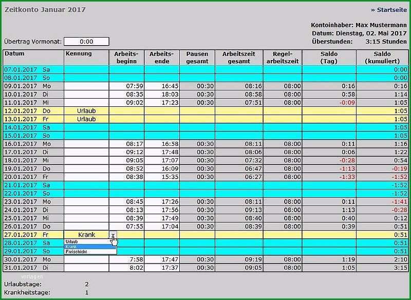 atemberaubend zeiterfassung excel vorlage ideen entry 4