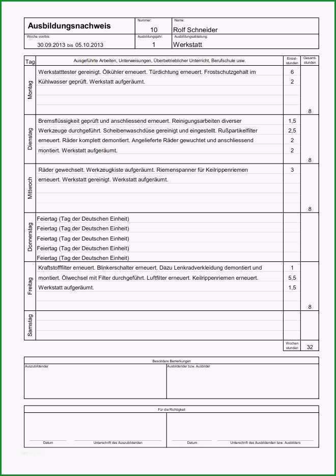 autofachmann berichtsheft vorlage pdf wunderbar beispieldruck