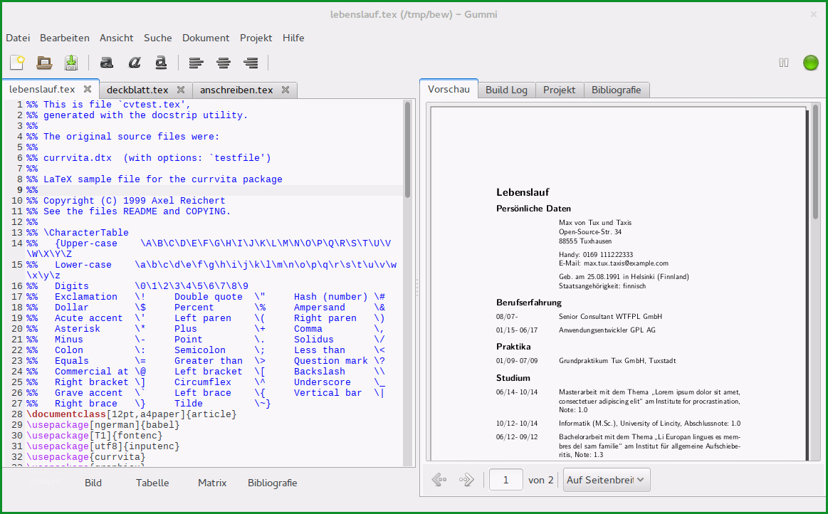 bewerbung lebenslauf latex linux