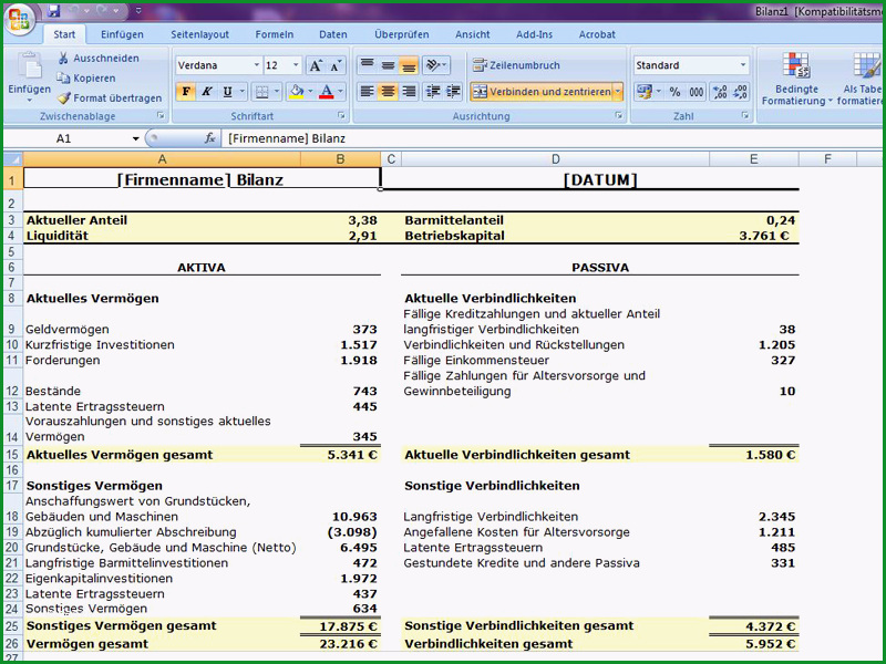 bilanz mit verhaltnissen