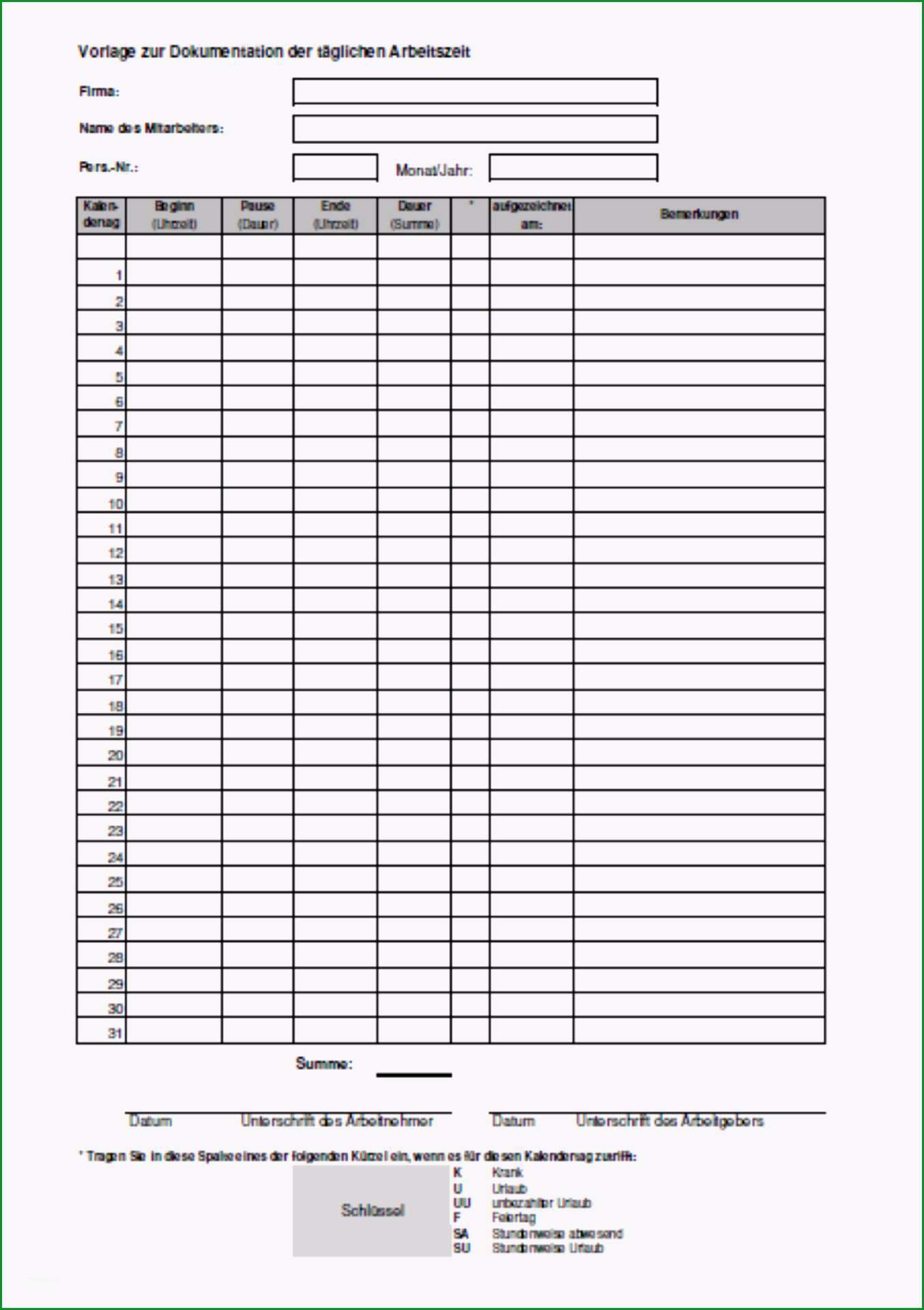 datev vorlage zur dokumentation der taglichen arbeitszeit pdf