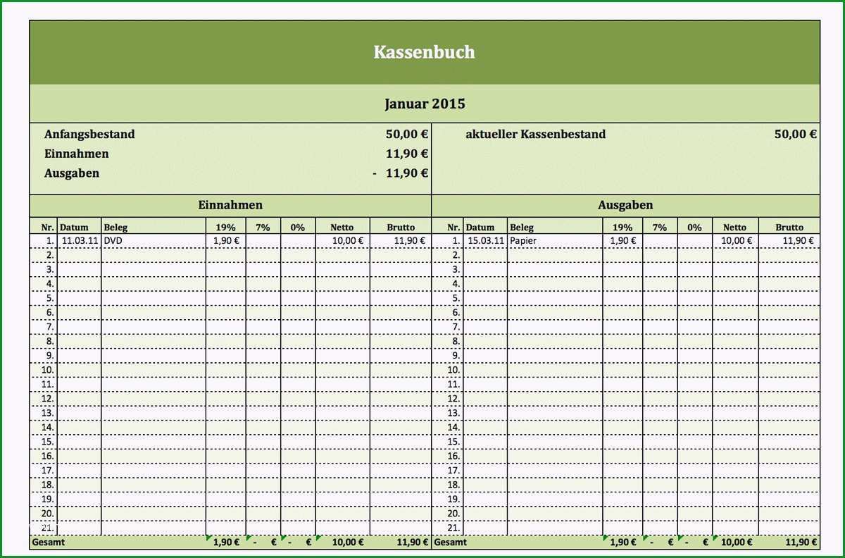 kassenbuch vorlage zum ausdrucken