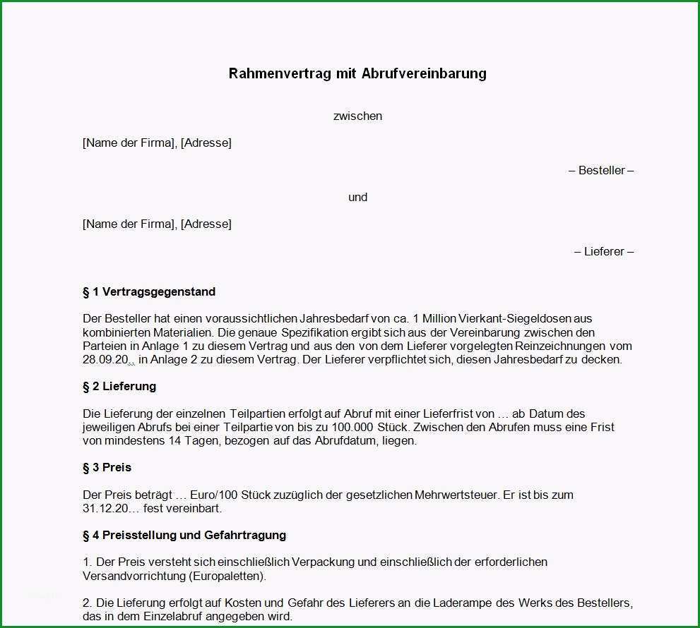 rahmenvertrag mit abrufvereinbarung dl